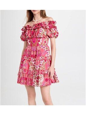 Love The Label Rosaline Dress pink floral print off the shoulder ruffles small